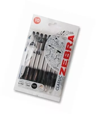 2x Zebra Z Grip Retractable Black Ballpoint Ball Pen  1.0mm Medium Pack Of 8 • £10.99