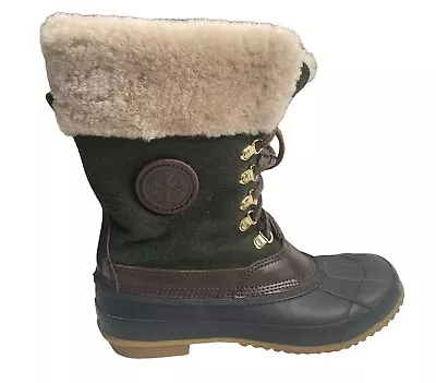 Tory Burch Jada Women's Olive Green Rubber Fur Lined Waterproof Duck Boots US 8 • $135.30