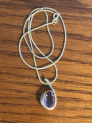 VTG Sterling Silver - MODERNIST Amethyst Pendant Necklace-19” • $9.90