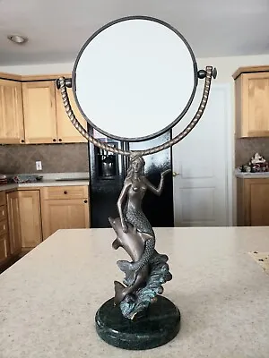 SPI Mermaid & Dolphin Mirror 2 Sides Brass Marble Exquisite Vanity Tabletop • $225