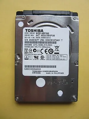 Toshiba 500GB SATA 2.5  HDD MQ01ABF050 AAT AB20 / AM0P3M HDKCB16T5A01 T 2014 • £7.95