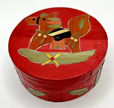 Vintage Hand Made Palm Leaf Trinket Box With Horse 3” Round • $15