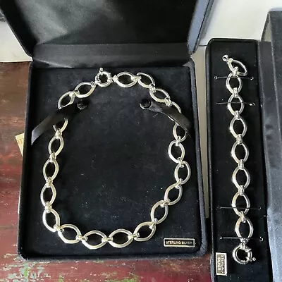 NEW Milor Italy Sterling Silver 15mm Oval Link Chain Necklace & Bracelet Set Box • $195