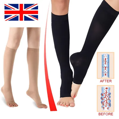 Flight Travel Medical Compression Socks Unisex Open Toe Anti Fatigue DVT Support • £4.59