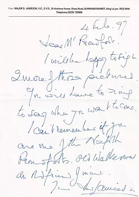 Letter Signed  Major David Jamieson VC Holder 7th Btn Won VC 1944 France • £17.95