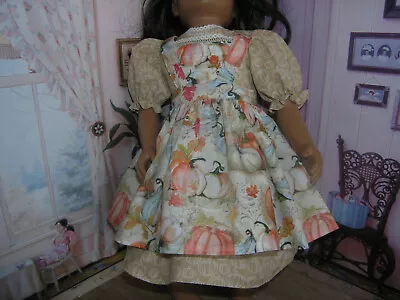 Tan Fall Dress Pumpkin Print Apron 2 Piece Dress 23  Doll Clothes Fits My Twinn • $21.95