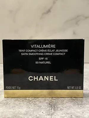 CHANEL VITALUMIERE SATIN SMOOTHING CRÈME COMPACT SPF 15 NIB 50 NATUREL Fresh • $40