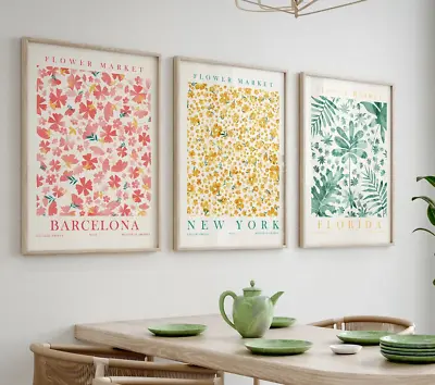 Set Of 3 Colorful Flower Market Prints City Floral Print New York Home Decor • £56.01