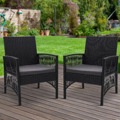 2x Gardeon Outdoor Furniture Dining Chairs Rattan Garden Patio Cushion Black • $184.67