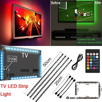 TV LED Backlight 4 X 50CM USB 5050 RGB LED Strip Light Remote Kit 5V 30Leds/M • $9.45