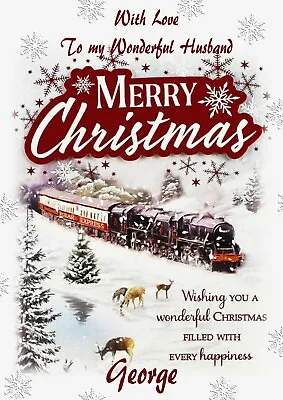 Personalised Christmas Card Steam Train Husband Son Grandson Dad Brother • £2.99