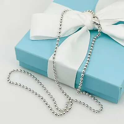 18.5  Tiffany Bead Necklace Dog Chain Mens Unisex In Sterling Silver • $169
