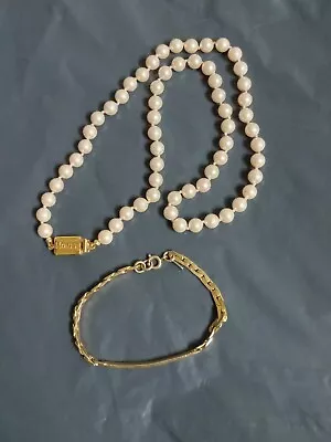 Vintage Monet Pearl Necklace & Gold Plated Braclet • $10