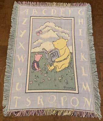 Disney Classic Winnie The Pooh ABCs Baby Fringed Blanket Tapestry 34x47 Vintage • $49.99