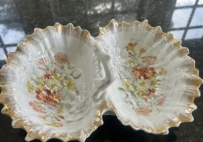 C T Tielsch German Divided Floral Bowl W/handle  #226 • $12