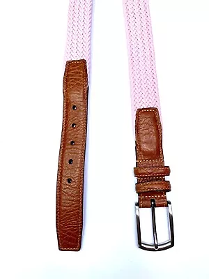 Vtg Torino Italian Leather Woven Braided Belt Brown Pink Sz 40 Made In USA • $29.40