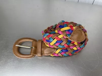 Vintage Rainbow Leather Belt Braided Woven Colorful Size Small • $14.99