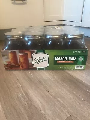 $39.95 • Buy Ball 32 Oz Wide Mouth Canning Mason Jar Lids, Bands Clear Glass Quart Jars 12Box