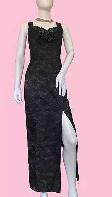 Vintage 80s/90s Michele Vincent Long Black Beaded Dress Prom Evening Gothic • $89