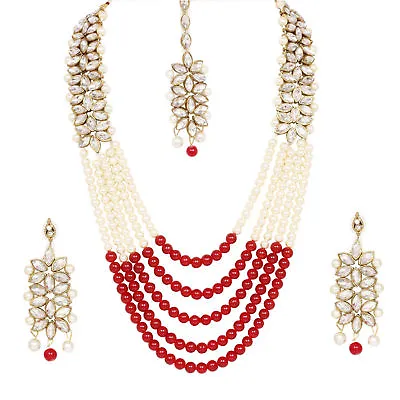 $17.99 • Buy Indian Fashion Wedding Pearl Jewelry Bridal Necklace Earrings Gold Plated Set 