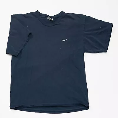 Vintage Nike Distressed Faded T Shirt Y2K Mini Swoosh Blue Baggy 90s L Mens • $19.95