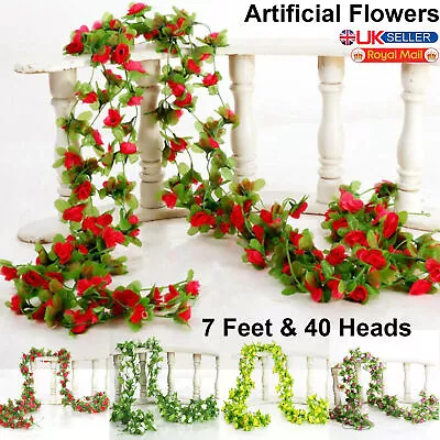 7Ft Artificial Flower Rose Fake Hanging Garland Party Wedding Home Garden Décor • £2.90