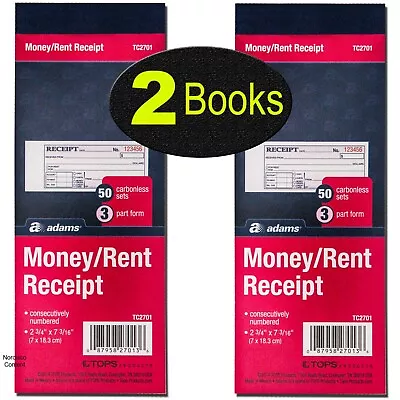 Adams TC2701 Money Rent Receipt Books 3-Part Carbonless  Numbered Pack Of 2 • $12.99