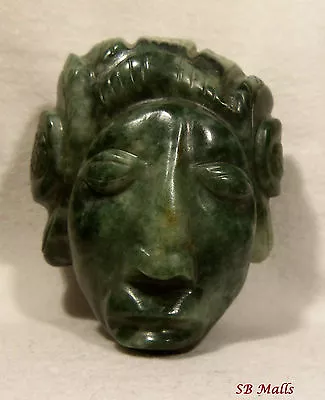 Guatemalan Jadeite Jade Carving Of Maya Warrior Head With Headdress  • $109