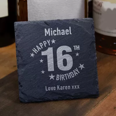 Personalised Engraved Slate Coaster Customised Birthday Gift For Family Friends • £5.99