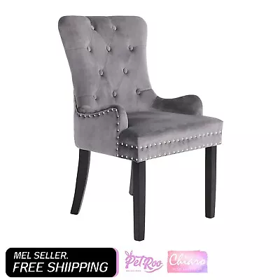 La Bella French Provincial Dining Chair Ring Studded Lisse Velvet Rubberwood - G • $208.90