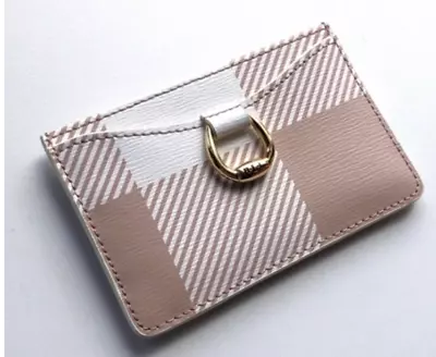 Ralph Lauren Bennington Card Case ID Wallet Slim Leather Pink Gingham Gold NWT • $20.80