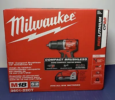 NEW! Milwaukee Tool 3601-22Ct M18 Compact Brushless 1/2 In. Drill/Driver Kit  • $129.99