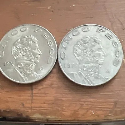 MEXICO ~ 1974 AU~ 5 Pesos ~   & 1978 5 Pesos  2 Coins • $5