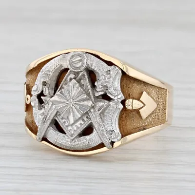 Vintage Masonic Blue Lodge Signet Ring 10k Gold Size 10.75 Square Compass • $699.99
