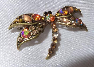 Vintage Dragonfly Brooch Aurora Borealis Rhinestones 1-3/4  • $15