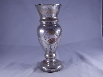 Antique Mercury Glass Vase Gold Silver With Floral Design Over 9  • $55