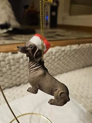 Dachshund Christmas Holiday Ornament Sandcast Weiner Dog 3  Santa Hat • $15