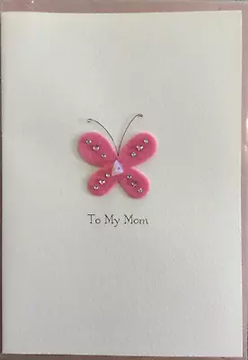 Marcel Schurman- Mother's Day- MOM- Pink Felt Butterfly With Gems- 4 1/2 X 6 1/2 • $3.95