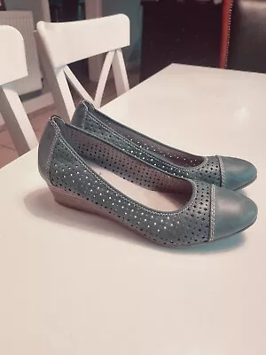 Ladies Jana Blue Shoes Size 7 40h Wedge Heel • £11.95