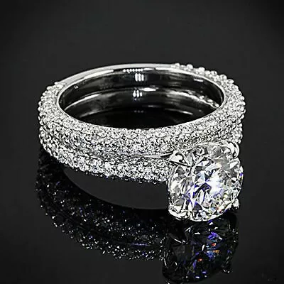 Engagement Bridal Set Ring In 14k White Gold 2.59Ct Round-Cut White Moissanite • $270.85