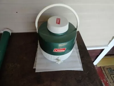 Vintage Coleman Two Tone Green Insulated Water Cooler 1 Gallon Jug W/ Drink Cup • $20