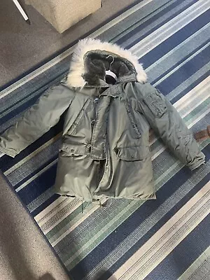 Olive Green Military Parka Coat Extreme Cold Weather Hood Type N-38 Men's Small • $60