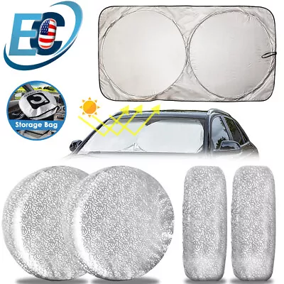 4PCS Waterproof Wheel Tire Covers 25 -27  & Windshield Sun Shade Cover Visor • $8.99