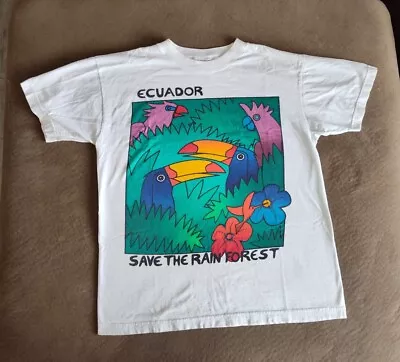 Vintage Look Beach Wear Ecuador Save Rainforest T Shirt Adult Large White Mens • $24.99