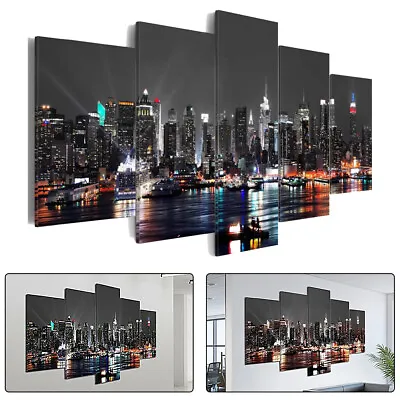 5 Pieces Canvas Wall Art Poster Print Modern City Night Painting Home Decor • $12.08