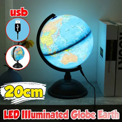 Illuminated World Globe LED Light Up Globe Rotating Con USB Study Play Learning • £23.99