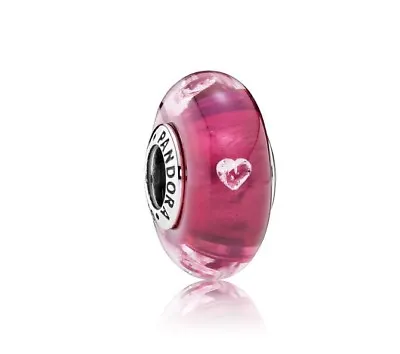 $44.99 • Buy Pandora Charm Genuine Pandora Cerise Heart Pink Glass Murano Charm # 791664PCZ