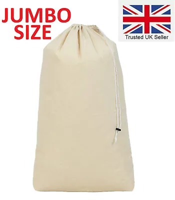 100% Cotton Plain Drawstring Bags Sack  Stocking  Storage Laundry Bag 91 X 61 CM • £4.99