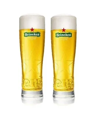 2x Heineken Half Pint 10oz Beer Glass Embossed Star Tall & Slim Brand New CE M20 • £7.98