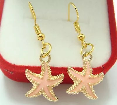 Pretty New Gold Plated Light Pink / Peach Enamel Starfish Charm Dangle Earrings • $9.95